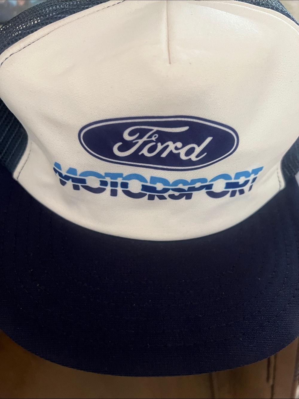 Vintage Ford White and Navy Motorsport Trucker Cap